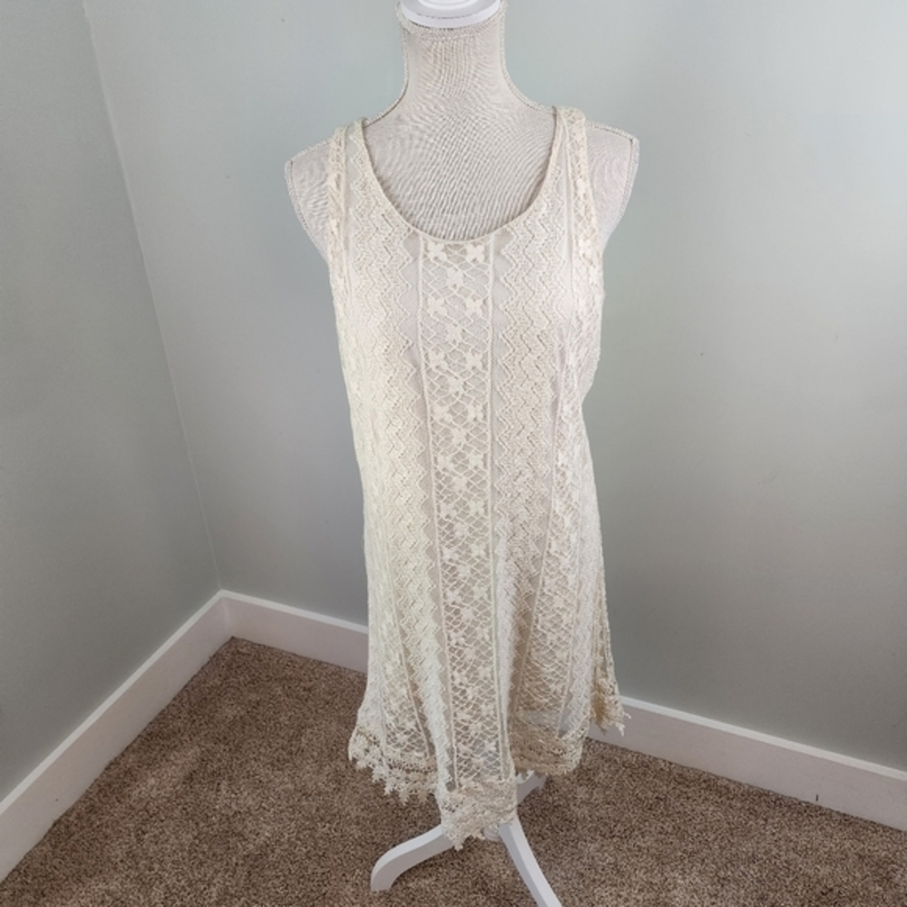 Speechless Sheer Lined Cream Off White Midi Dress Sleeveless Key Hole Size Large